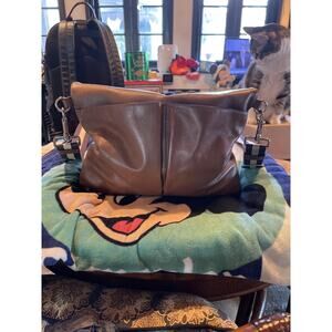 Coach Brown Leather Crossbody Bag with Striped Handles